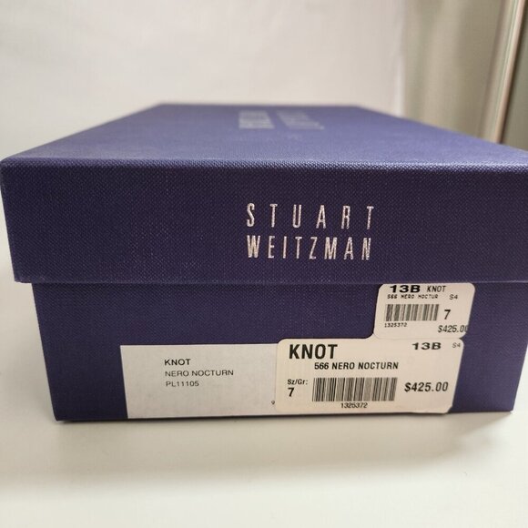 Stuart Weitzman Knot Open Toe Heels Womens 7 Nero Nocturn Black Shimmer Spain - Picture 11 of 12